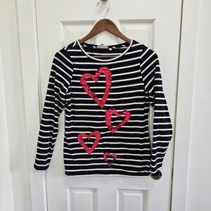 Chicos Black White Stripe Long Sleeve Sequin Heart Shirt Womens Small